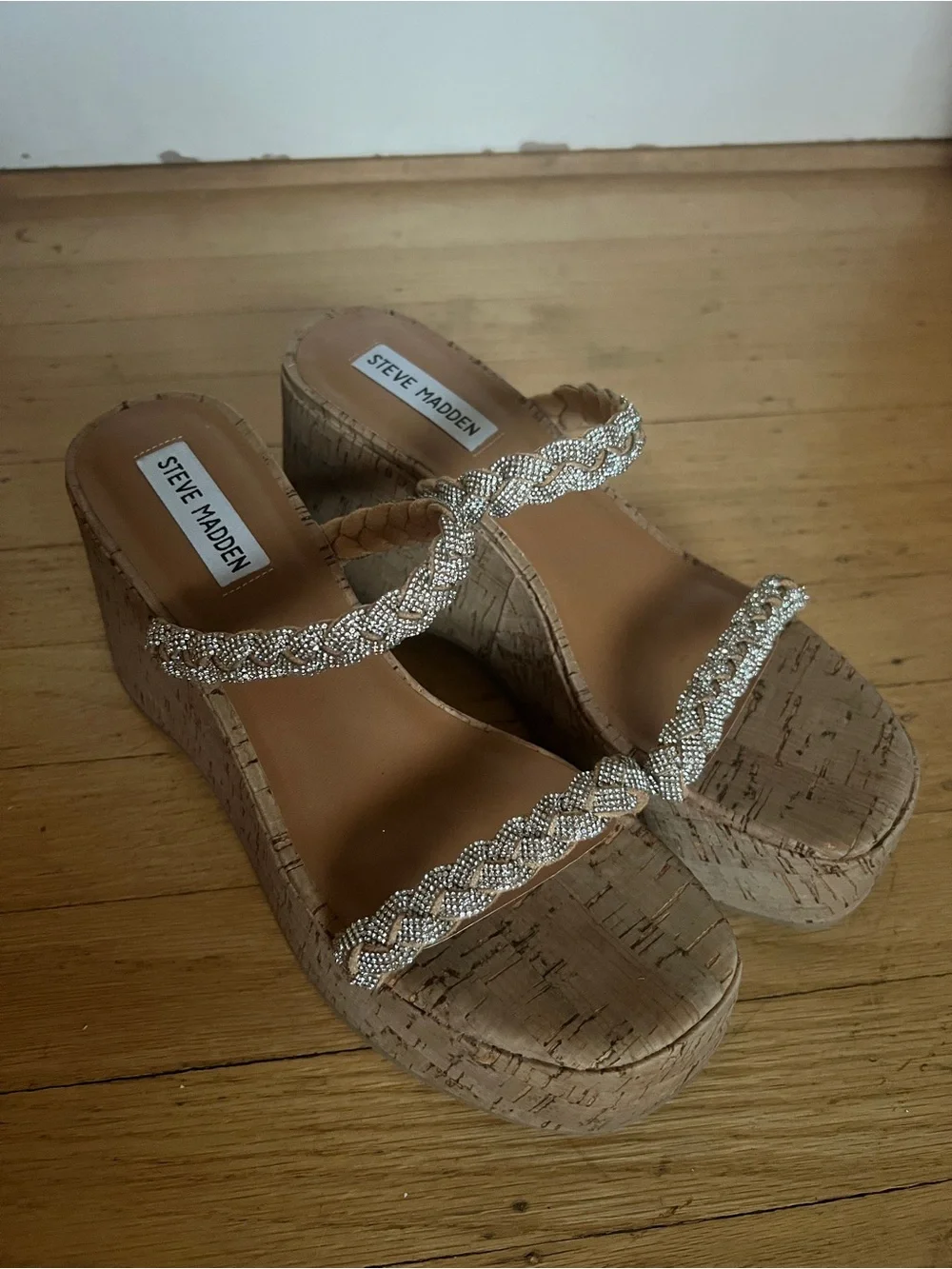 Steve Madden Cork Platform Wedges with Braided Beaded Straps